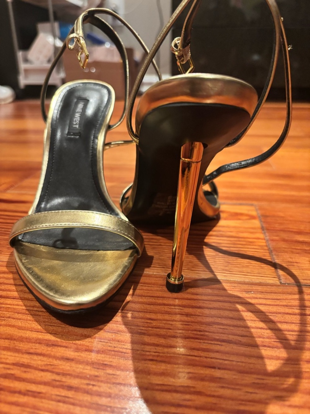 NWOB Nine West Reina Gold Metallic Stiletto Ankle-Strap Sandals